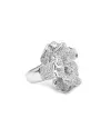 Anello Leo Pizzo in Oro Bianco con Fiore e Diamanti Bianchi