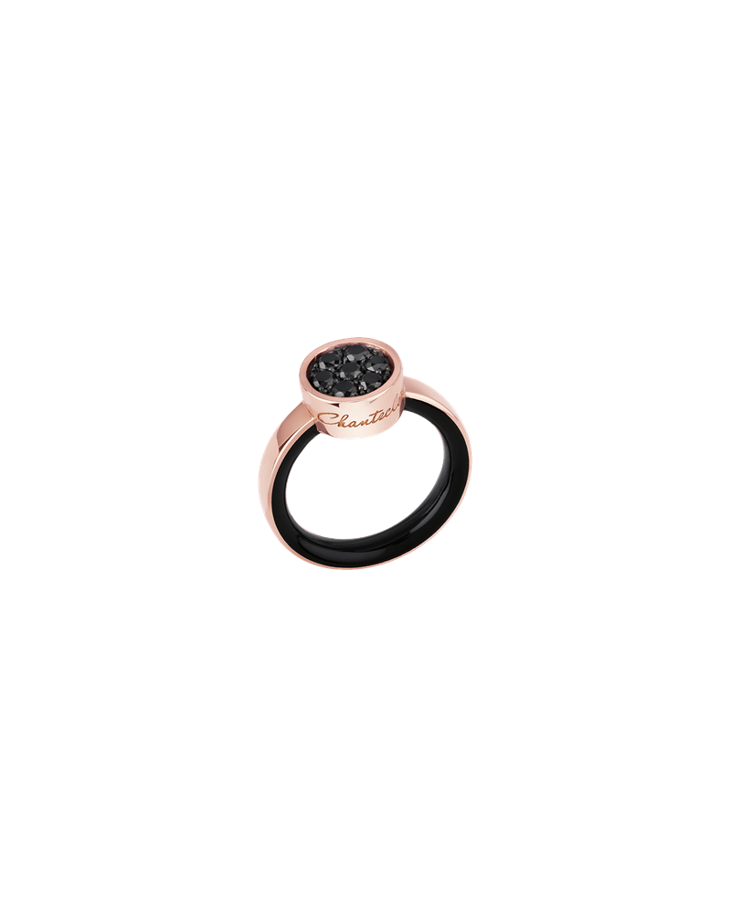 Anello Chantecler Capritude Paillettes in Oro Rosa con Diamanti Neri e Smalto