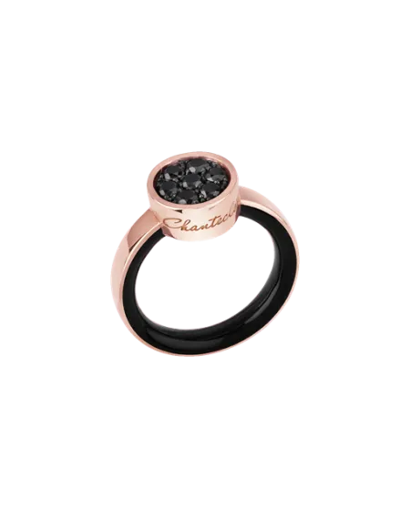 Anello Chantecler Capritude Paillettes in Oro Rosa con Diamanti Neri e Smalto