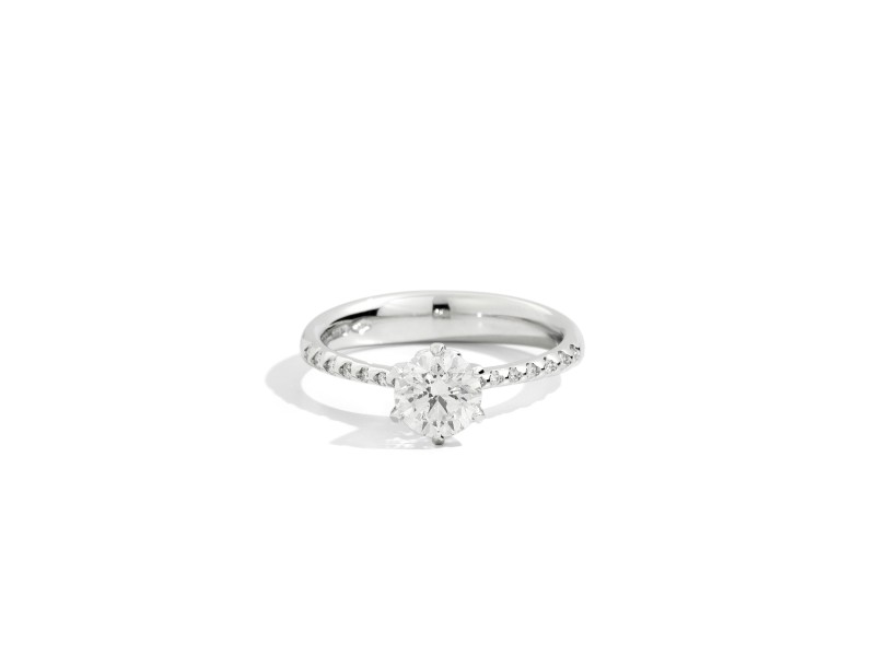 Recarlo Anniversary Six Point Solitaire Ring in White Gold with Diamonds on the Stem