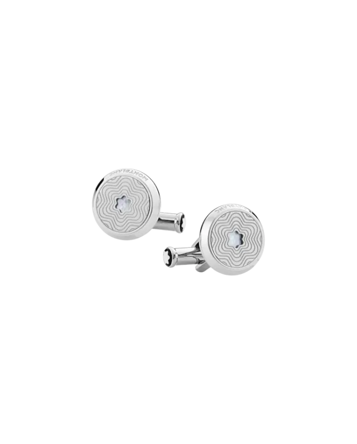 Montblanc Meisterstuck Cufflinks in Steel with Mother of Pearl Emblem