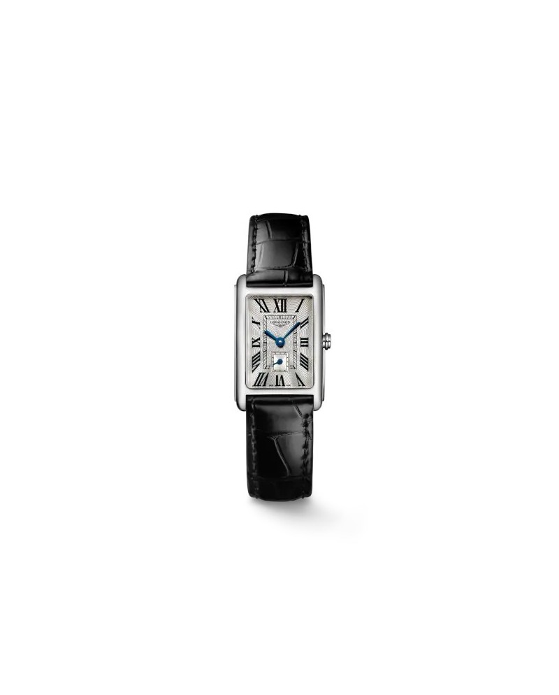 Longines DolceVita Women's Watch with Silver Dial and Black Leather Strap