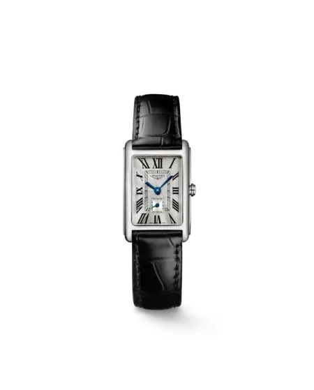 Longines DolceVita Women's Watch with Silver Dial and Black Leather Strap