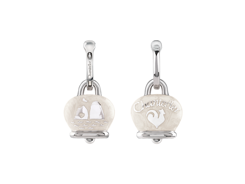 Medium Chantecler Et Voilà Earrings with Bell in Silver, Pearly White Enamel and Faraglioni