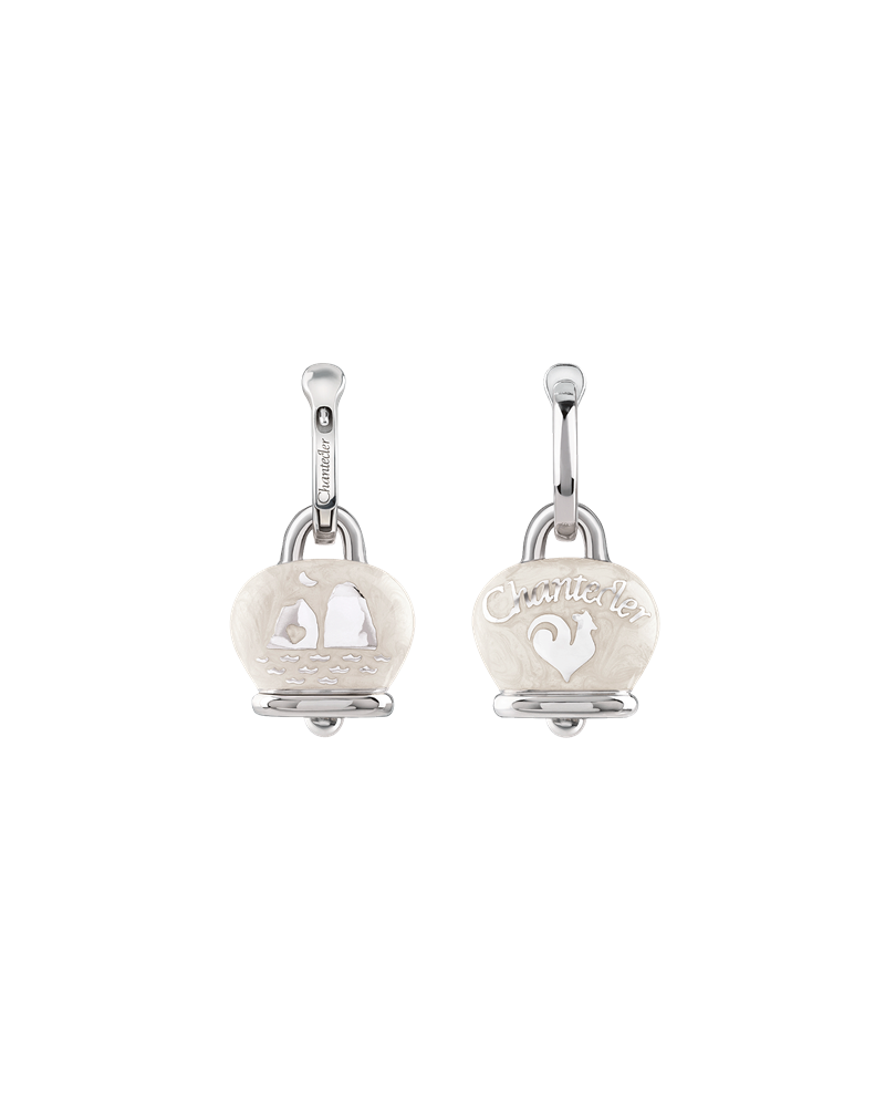 Medium Chantecler Et Voilà Earrings with Bell in Silver, Pearly White Enamel and Faraglioni