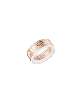 Anello a Fascia Chantecler Carousèl con Pavè di Diamanti e Smalto Bianco