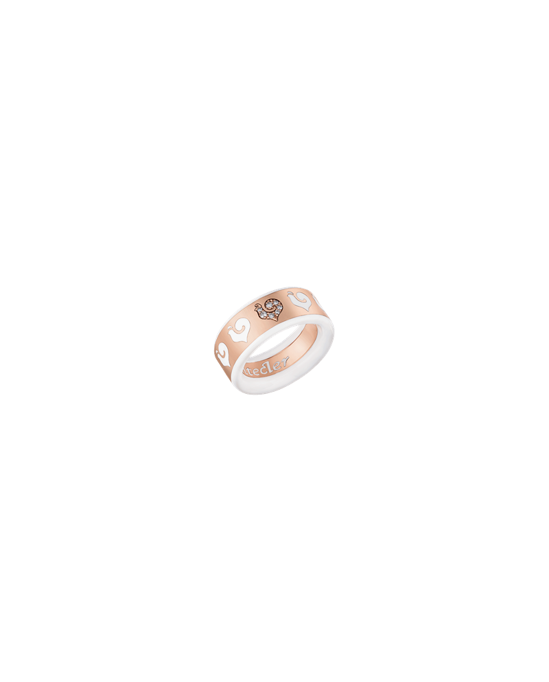 Anello a Fascia Chantecler Carousèl con Pavè di Diamanti e Smalto Bianco