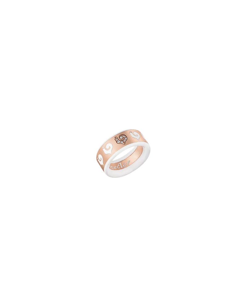 Anello a Fascia Chantecler Carousèl con Pavè di Diamanti e Smalto Bianco