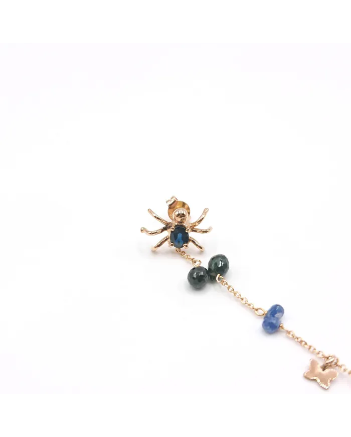 Malafimmina Single Earring in Yellow Gold with Sapphires and Spider