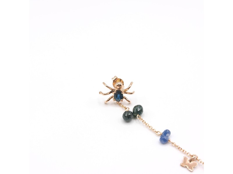 Malafimmina Single Earring in Yellow Gold with Sapphires and Spider