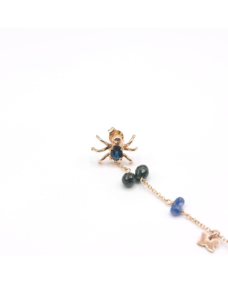 Malafimmina Single Earring in Yellow Gold with Sapphires and Spider