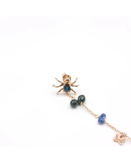 Malafimmina Single Earring in Yellow Gold with Sapphires and Spider