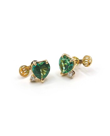 Malafimmina Mint Heart Earrings in Yellow Gold with Topaz and Diamonds
