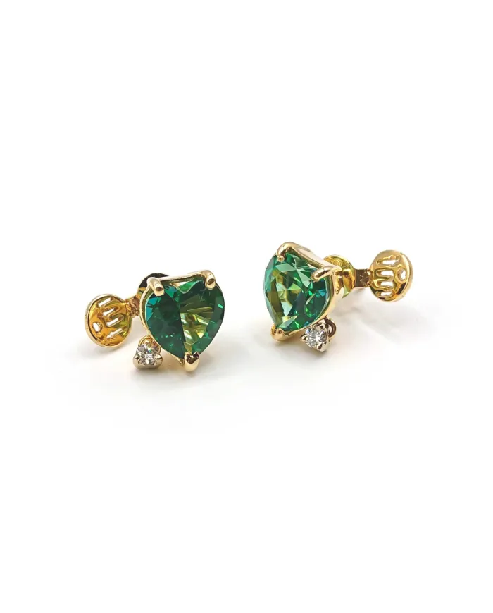 Malafimmina Mint Heart Earrings in Yellow Gold with Topaz and Diamonds