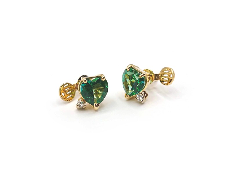 Malafimmina Mint Heart Earrings in Yellow Gold with Topaz and Diamonds