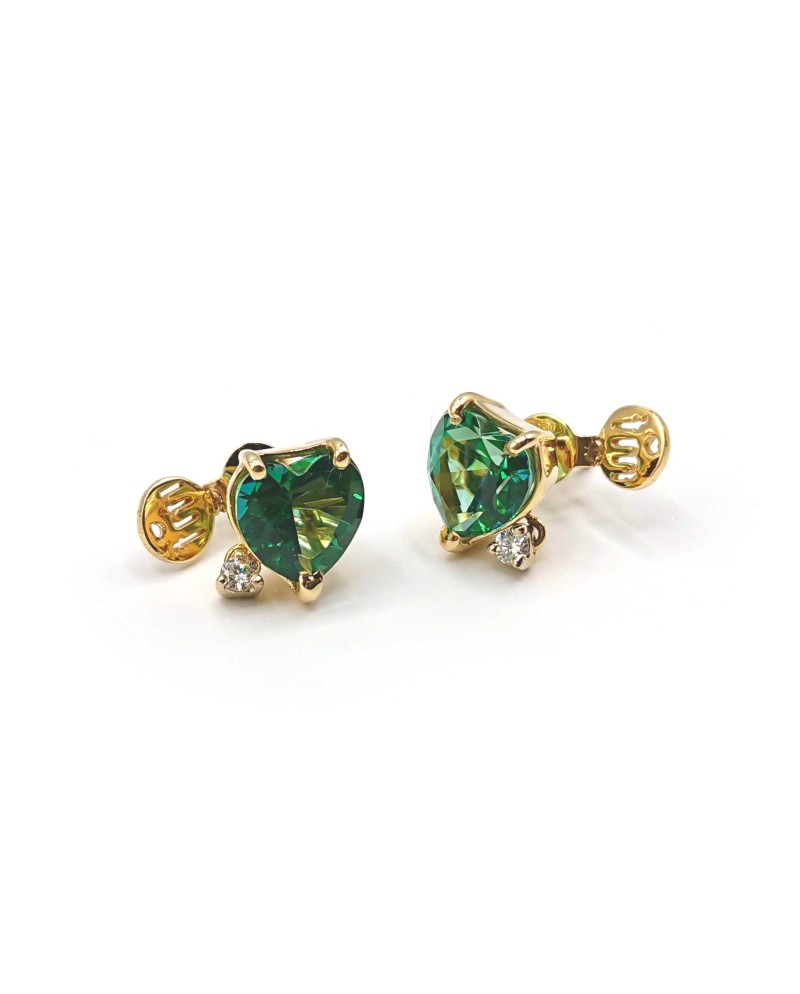 Malafimmina Mint Heart Earrings in Yellow Gold with Topaz and Diamonds