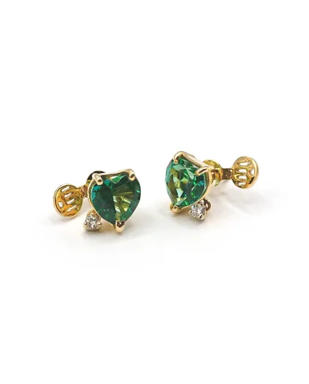Malafimmina Mint Heart Earrings in Yellow Gold with Topaz and Diamonds