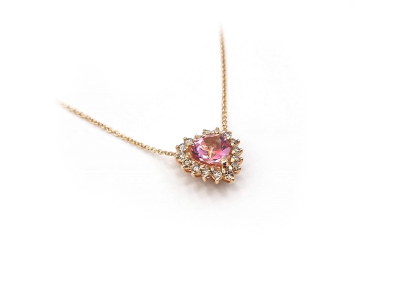 Victor Malafimmina Necklace in Rose Gold with Pink Topaz Heart Pendant and Diamonds