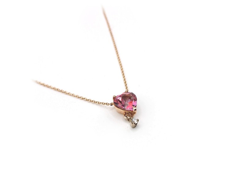 Malafimmina Mint Necklace in Rose Gold with Pink Topaz and Diamond Heart Pendant