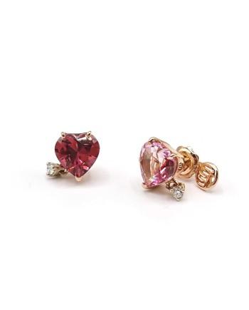 Boucles d'Oreilles Malafimmina Mint Coeur en Or Rose avec Topaze et Diamants