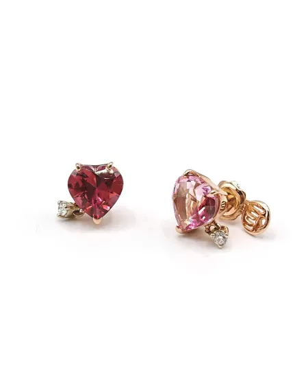 Orecchini Malafimmina Menta a Cuore in Oro Rosa con Topazi e Diamanti