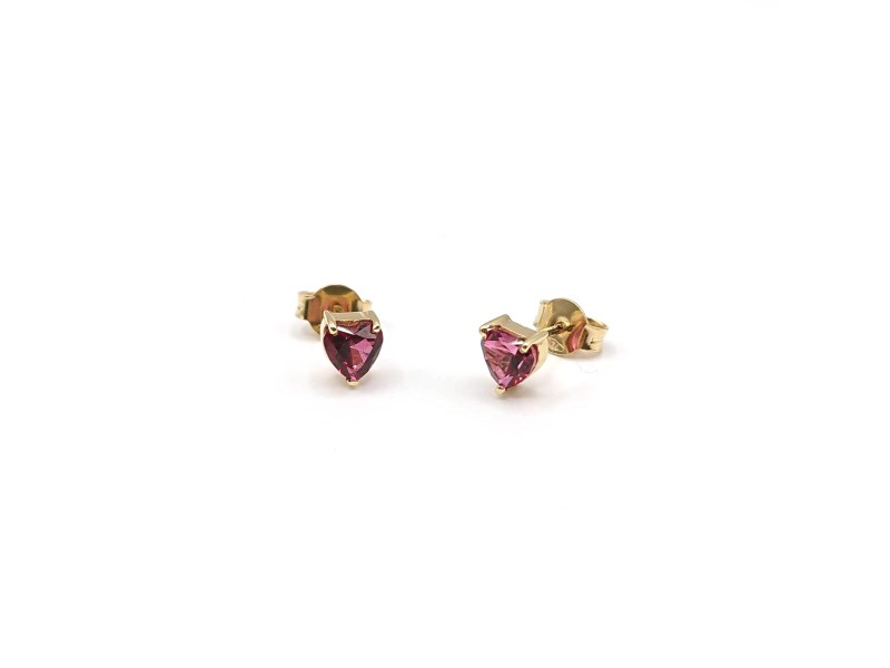 Malafimmina Moon Heart Earrings in Yellow Gold with Red Topaz