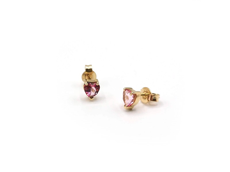 Malafimmina Moon Heart Earrings in Yellow Gold with Pink Topaz