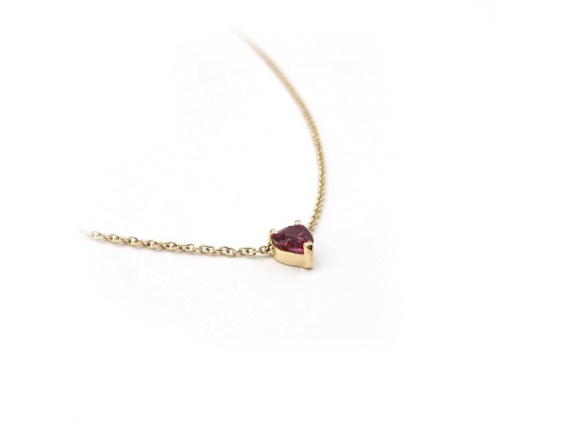 Malafimmina Moon Necklace in Yellow Gold with Red Topaz Heart Pendant
