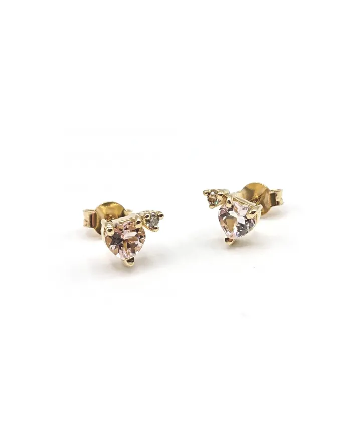 Malafimmina Moon Heart Earrings in Yellow Gold with Sapphires and Diamonds