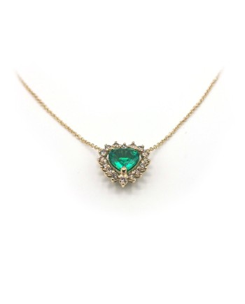 Victor Malafimmina Necklace in Yellow Gold with Emerald Heart Pendant and Diamonds