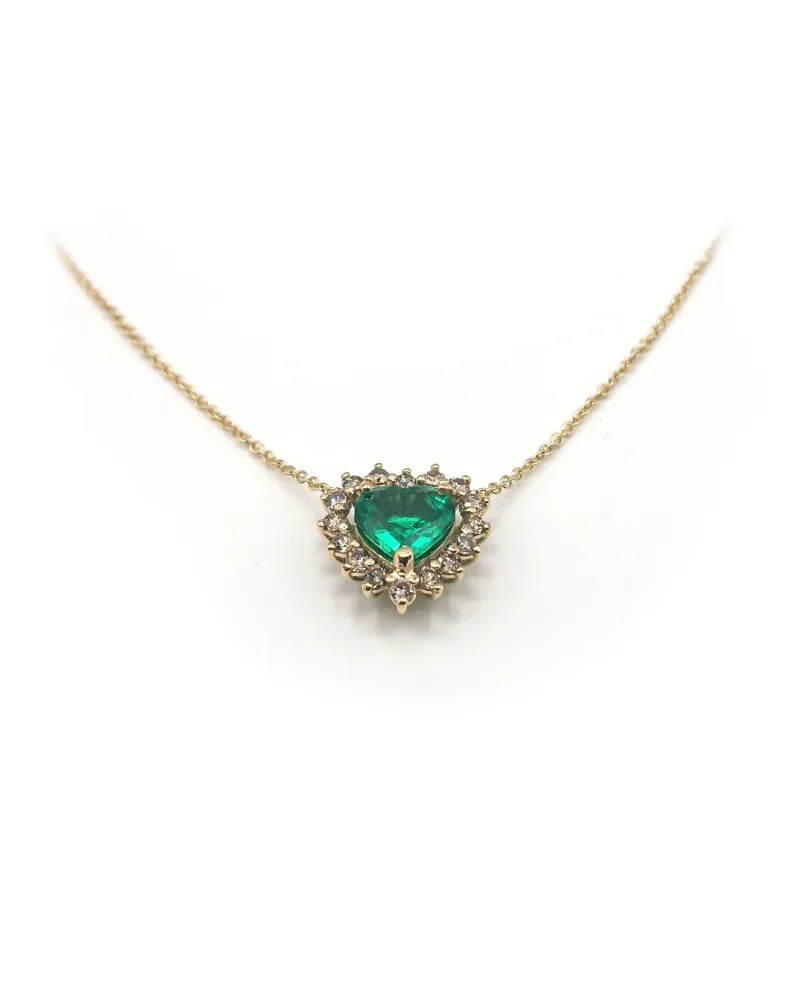 Collier Victor Malafimmina en Or Jaune avec Pendentif Coeur Emeraude et Diamants
