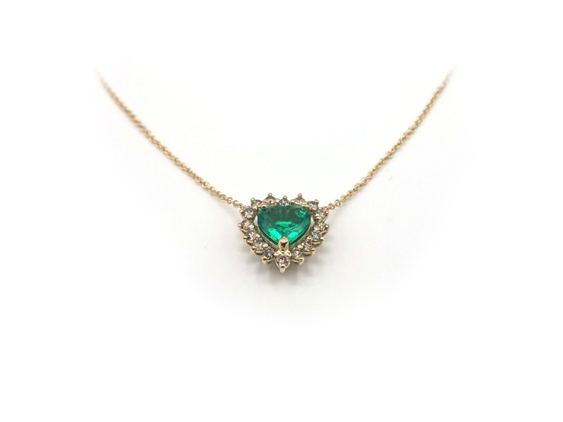 Victor Malafimmina Necklace in Yellow Gold with Emerald Heart Pendant and Diamonds