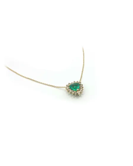 Collier Victor Malafimmina en Or Jaune avec Pendentif Coeur Emeraude et Diamants