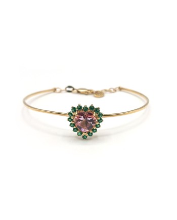 Bracelet Rigide Malafimmina Victor en Or Rose avec Cœur Topaze Rose et Tzavorrite