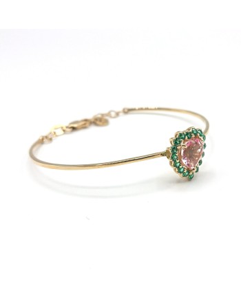 Malafimmina Victor Rigid Bracelet in Rose Gold with Pink Topaz Heart and Tzavorrite
