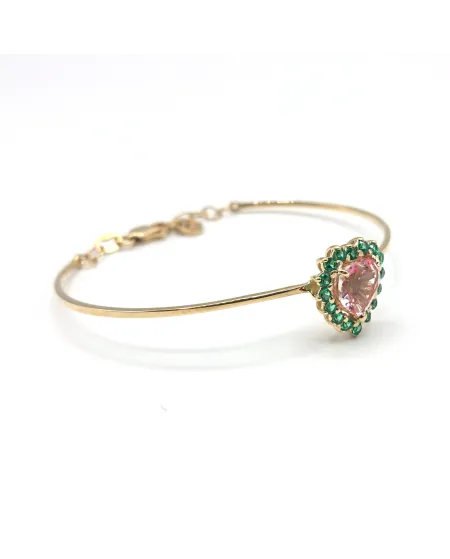 Bracelet Rigide Malafimmina Victor en Or Rose avec Cœur Topaze Rose et Tzavorrite