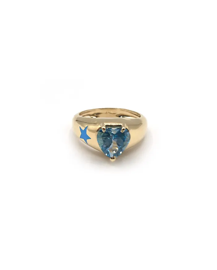 Bague Malafimmina en Or Jaune avec Topaze Bleue Coeur