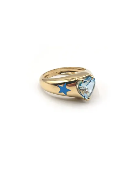 Malafimmina Ring in Yellow Gold with Heart Blue Topaz