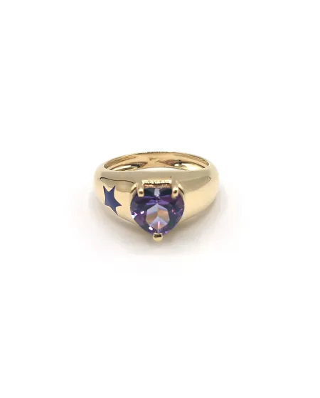 Bague Malafimmina en Or Jaune avec Topaze Coeur Violet