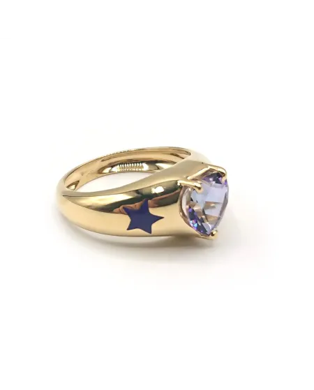 Anello Malafimmina in Oro Giallo con Topazio Viola Cuore