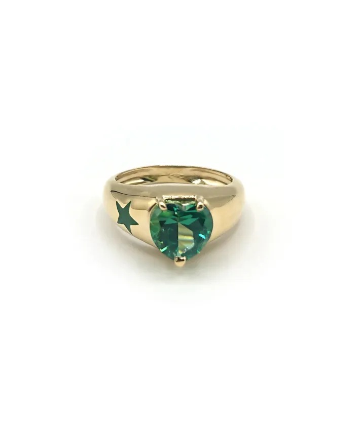 Bague Malafimmina en Or Jaune avec Topaze Verte Coeur