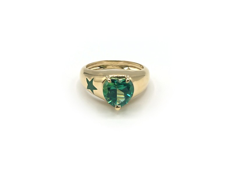 Malafimmina Ring in Yellow Gold with Heart Green Topaz