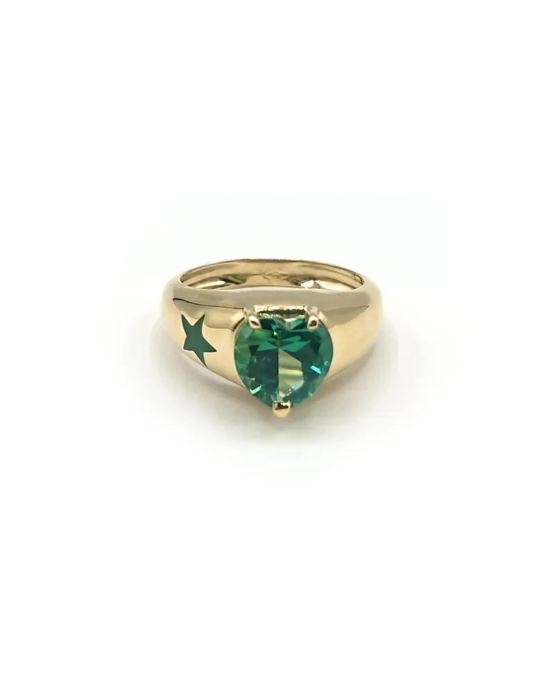 Malafimmina Ring in Yellow Gold with Heart Green Topaz