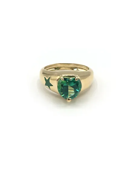 Bague Malafimmina en Or Jaune avec Topaze Verte Coeur