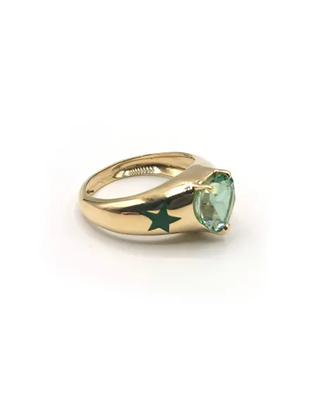 Anello Malafimmina in Oro Giallo con Topazio Verde Cuore