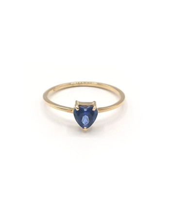 Malafimmina Bague Coeur Lune en Or Jaune avec Topaze Bleue