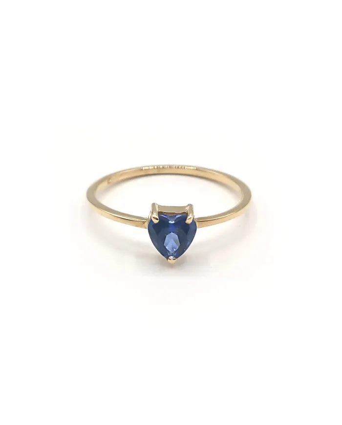 Malafimmina Moon Heart Ring in Yellow Gold with Blue Topaz