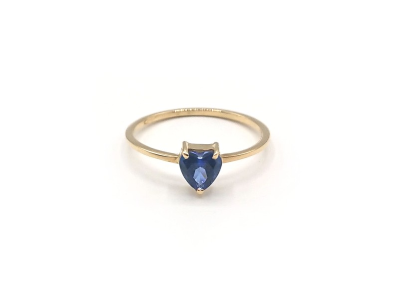 Malafimmina Moon Heart Ring in Yellow Gold with Blue Topaz