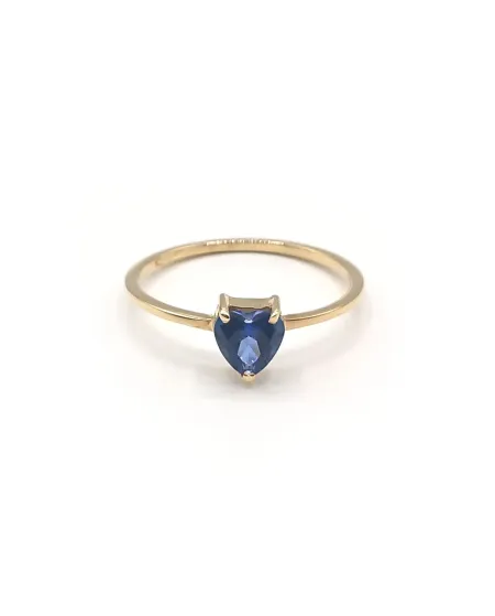 Anello Malafimmina Moon a Cuore in Oro Giallo con Topazio Blu