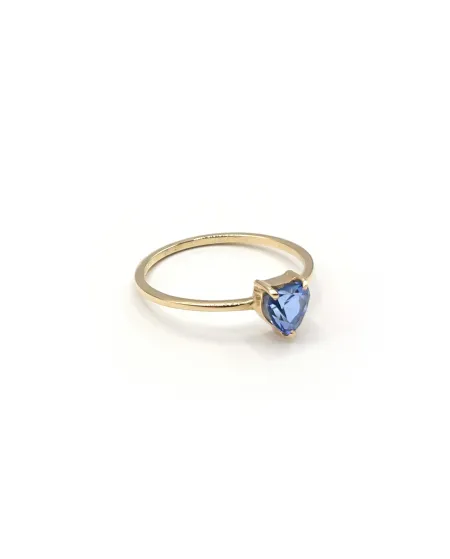 Anello Malafimmina Moon a Cuore in Oro Giallo con Topazio Blu